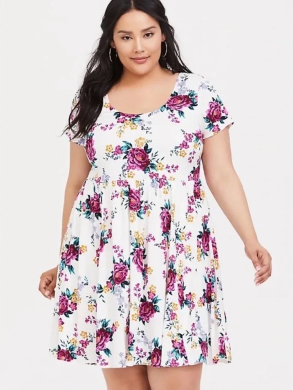 Torrid Floral Challis Strappy Back Skater Dress Size 3X White Pink